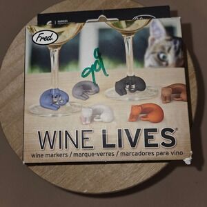 Fred & Friends Wine Lives Cat Wine Glass Markers Set of 6 Silicone Charms Multi